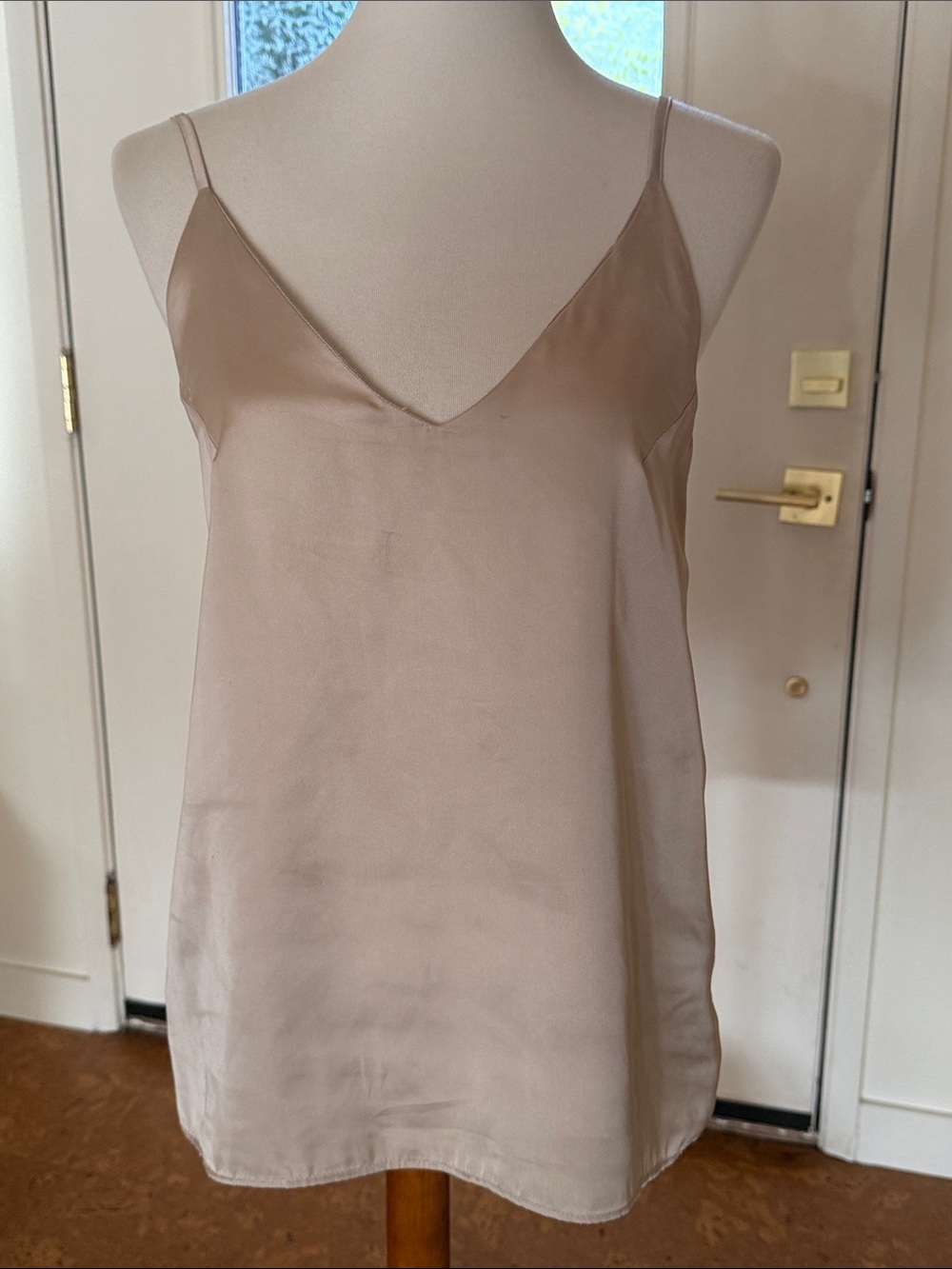 Sincerely Jules Satin V-Neck Adjustable Camisole in Nude Taupe - Small